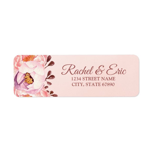 Pale Pink Ruby Floral Wedding Return Address Label (Front)