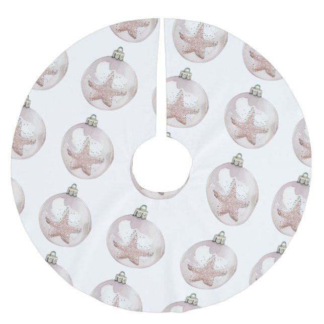 Pale Pink Sea Star Ornament Pattern Tree Skirt (Front)
