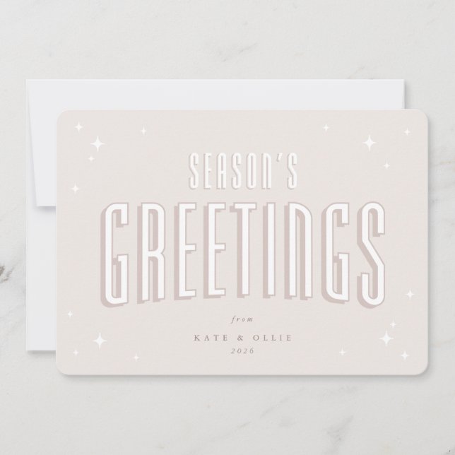 Pale Pink Season's Greetings Retro Stars Flat Holiday Card (Front)