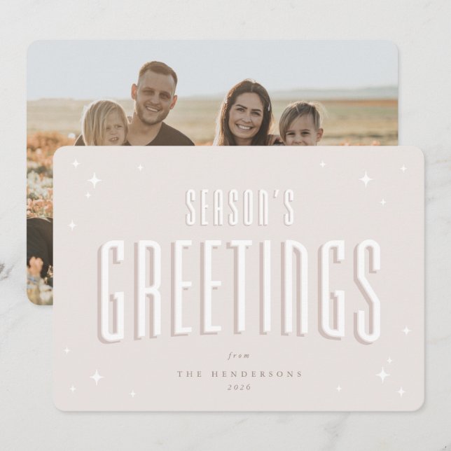 Pale Pink Season's Greetings Retro Stars Photo Holiday Card (Front/Back)