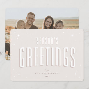 Pale Pink Season's Greetings Retro Stars Photo Holiday Card
