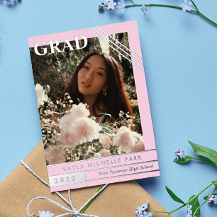 Pale Pink & Silver Lines Photo Graduation