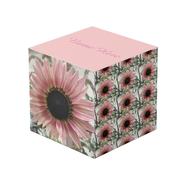 Pale Pink Sunflower Personalised Cube (Front Angled)