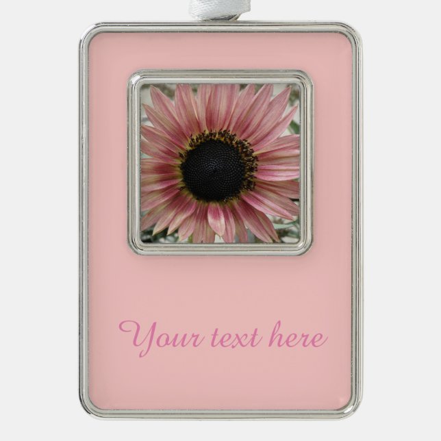 Pale Pink Sunflower Personalised Silver Plated Framed Ornament (Front)