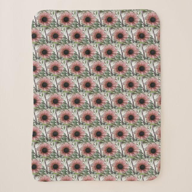 Pale Pink Sunflower Sherpa Blanket (Front)