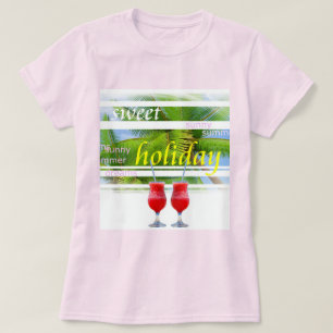 Pale Pink Trendy Holiday Palms Sky Modern Template T-Shirt