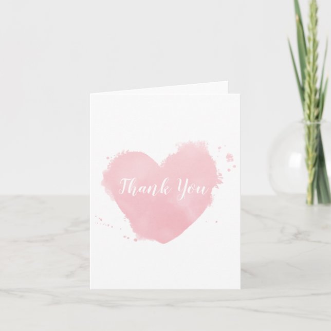 Pale Pink Watercolor Heart Thank You Card (Front)