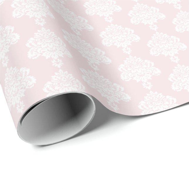 Pale Pink | White Damask Wrapping Paper (Roll Corner)