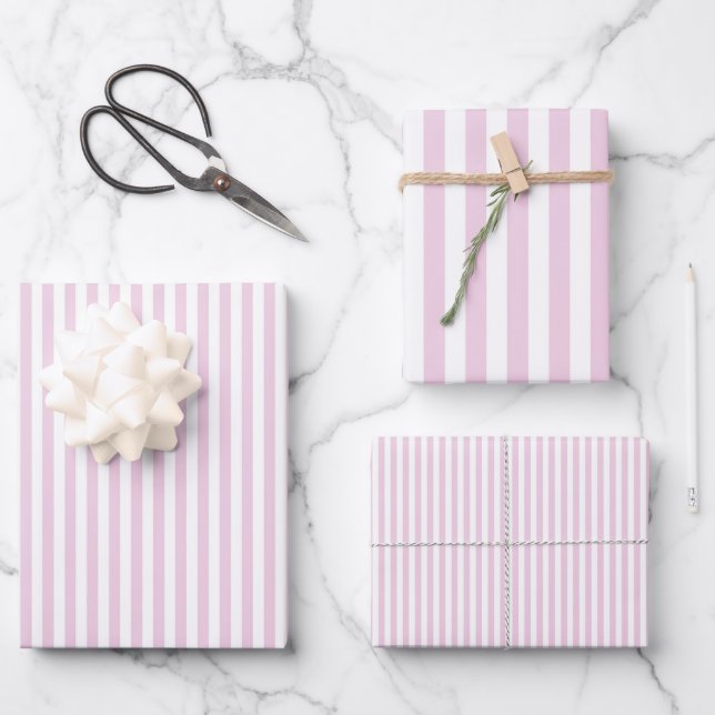 Pale Pink & White Stripes Wrapping Paper Sheet (Front)