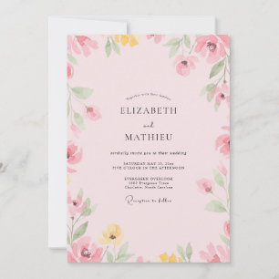 Pale Pink Wildflower Wedding Invitation