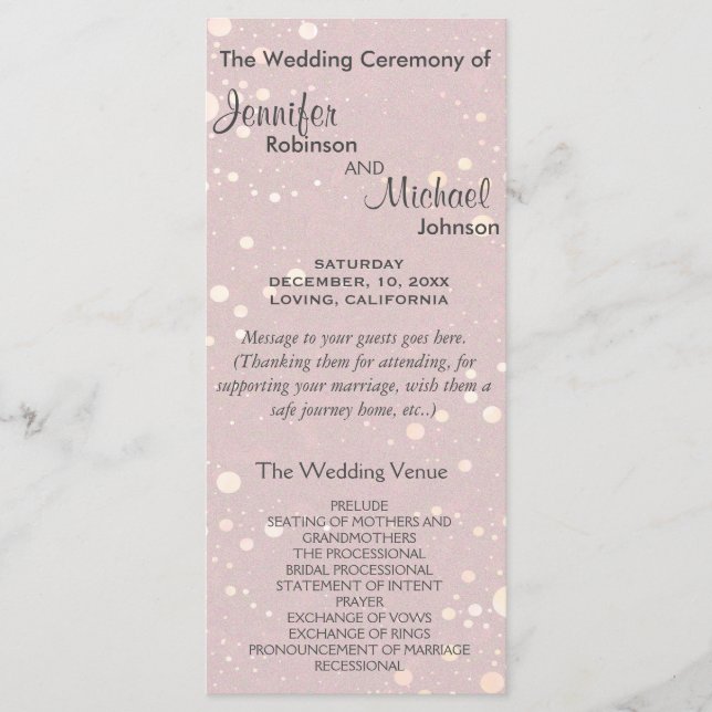 Pale Pink with Circle Glitter Wedding Program Programme (Front)