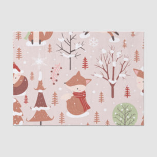 Pale Pink Woodland Fox Christmas Winter Tissue Paper