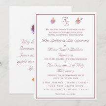 Pale PinkTwo Hearts Catholic Wedding Invitation