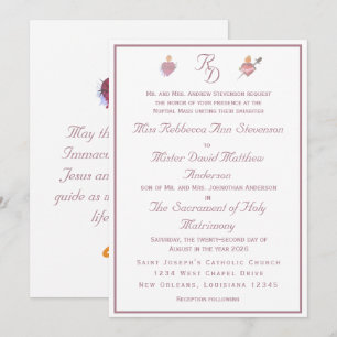 Pale PinkTwo Hearts Catholic Wedding Invitation