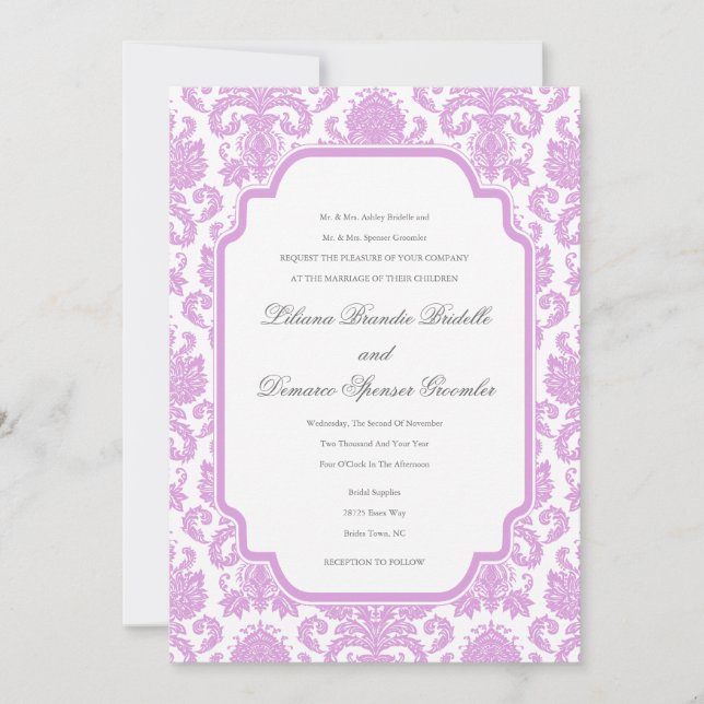 Pale Plum Wedding Damask Border Template (Front)