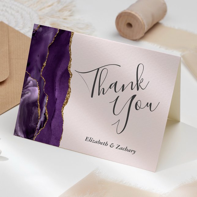 Pale Purple Agate Gold Blush Wedding Thank You Card (Creator Uploaded)