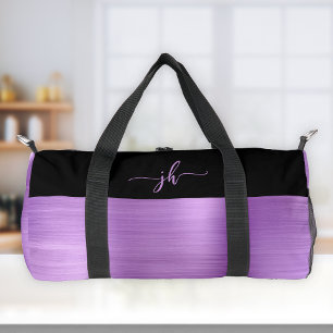 Pale Purple Brushed Metal Black Script Monogram  Duffle Bag