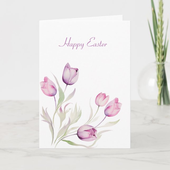 Pale Purple Floral Tulip Easter  Card (Front)