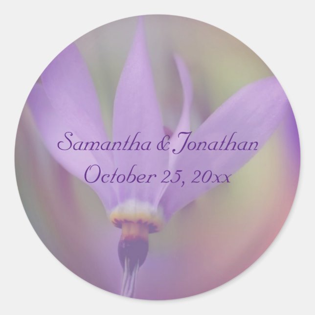 Pale Purple Flower Wedding Personalised Classic Round Sticker (Front)