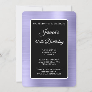 Pale Purple Foil Black and White 40th Birthday Invitation