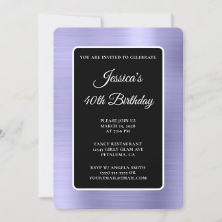Pale Purple Foil Black and White 40th Birthday Invitation