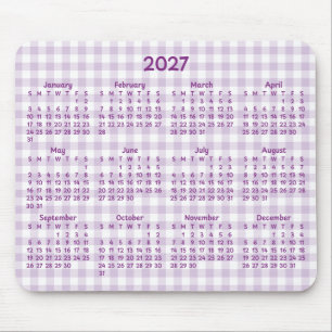 Pale Purple Gingham Whimsical 2027 Calendar Mouse Mat