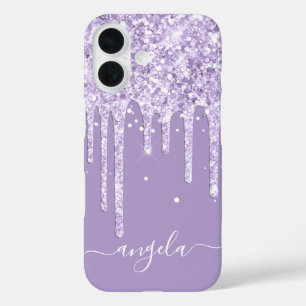 Pale Purple Glitter Drips Glam Signature iPhone 16 Case