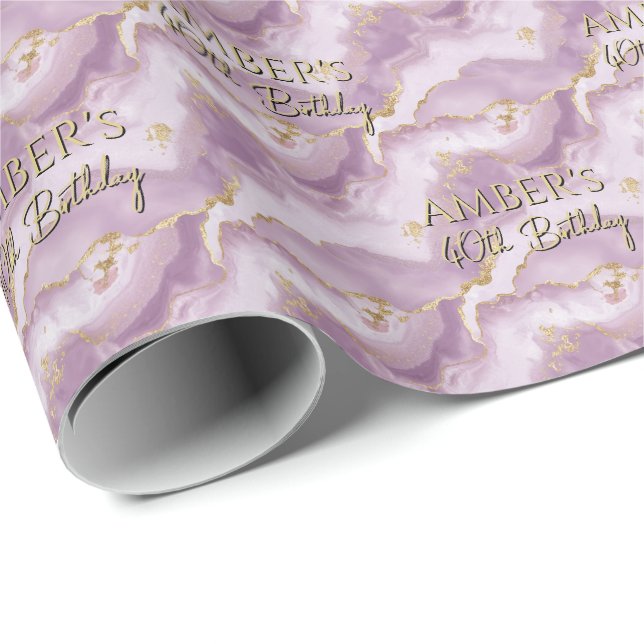Pale Purple Gold Abstract Marble Design Wrapping Paper (Roll Corner)