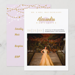Pale Purple & Gold Photo Quinceanera Invitation
