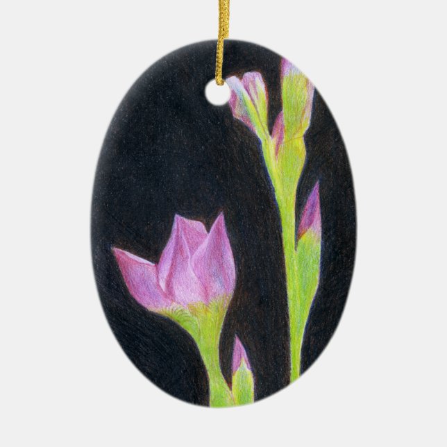 Pale Purple Iris Ceramic Tree Decoration (Front)