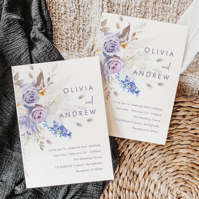 Pale Purple Lavender Rose Modern Wedding Invitation (Creator Uploaded)