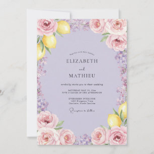 Pale Purple Lemon Citrus Eucalyptus Wedding Invitation