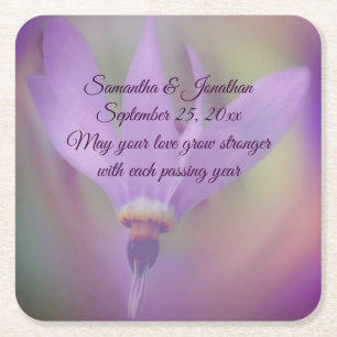 Pale Purple Lily Flower Personalized Wedding  Square Paper Coaster