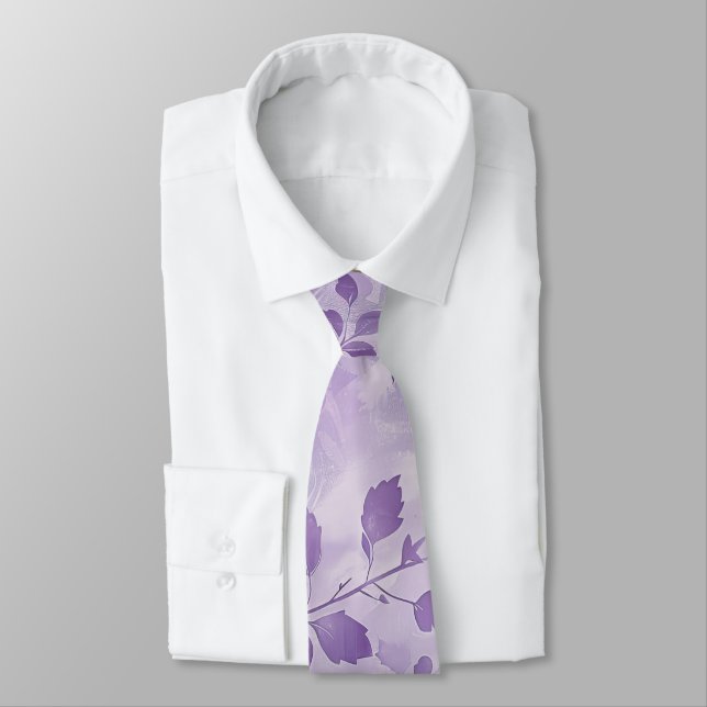 Pale purple neck tie with leaves (Tied)
