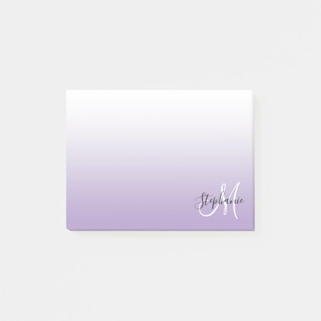 Pale Purple Ombre Elegant Monogram Post-it Notes (Front)