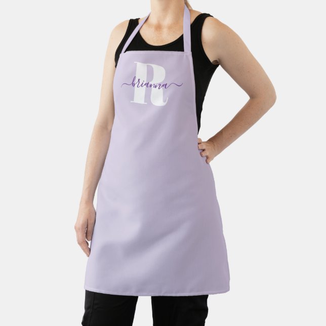 Pale Purple Script Name Bold Monogram Apron (Insitu)
