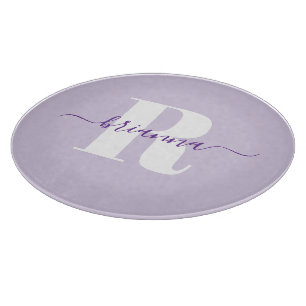 Pale Purple Script Name Bold Monogram Cutting Board