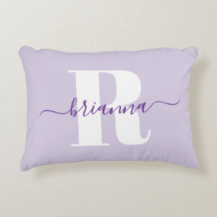 Pale Purple Script Name Bold Monogram Decorative Cushion