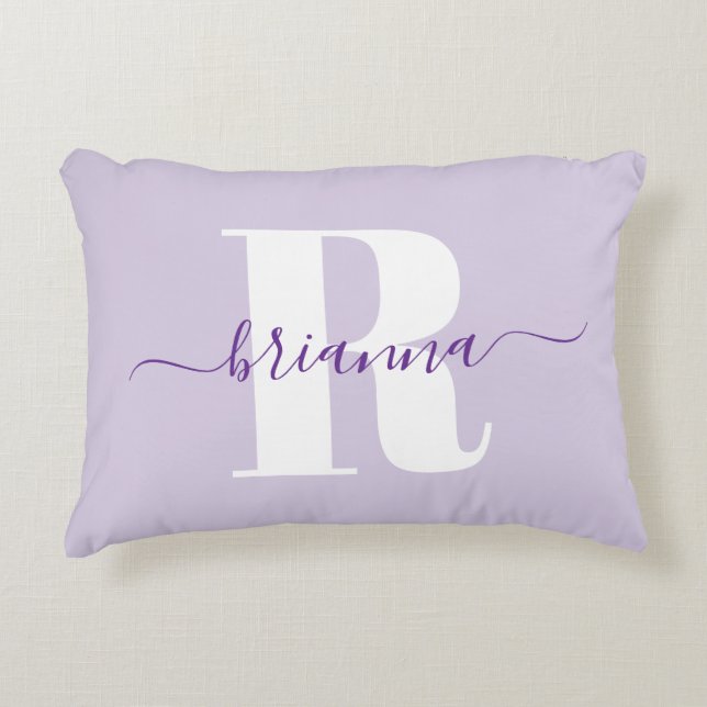 Pale Purple Script Name Bold Monogram Decorative Cushion (Front)
