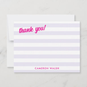 Pale Purple Stripes Hot Pink Thank You Add Name Card