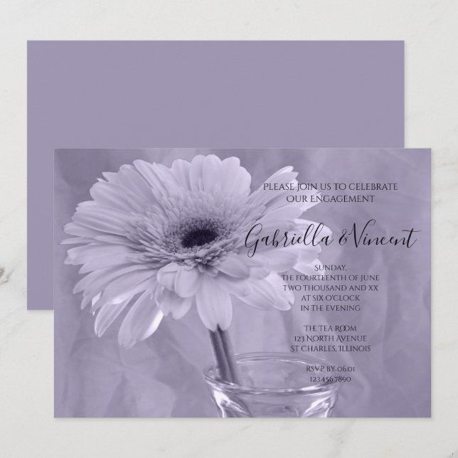Pale Purple Tinted Daisy Engagement Party Invitation (Front/Back)