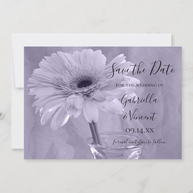 Pale Purple Tinted Daisy Wedding Save the Date (Front)