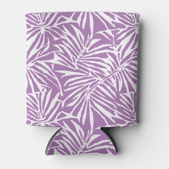 Pale Purple Tropical Leaf Repeating Pattern Can Cooler (Front)