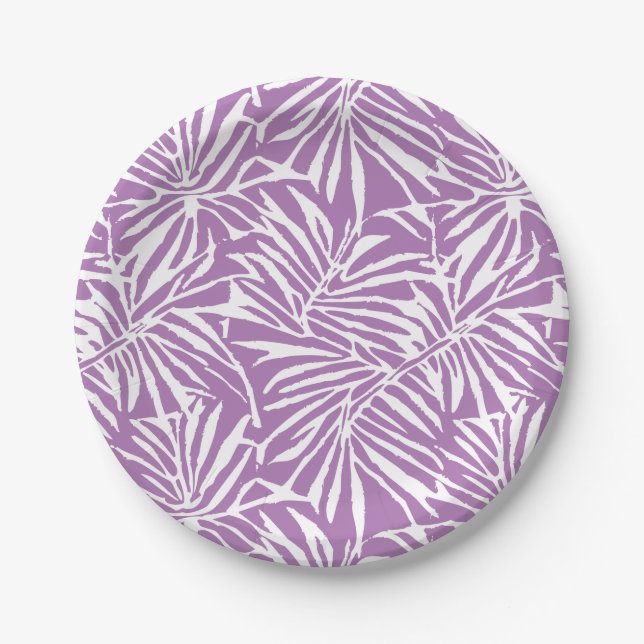 Pale Purple Tropical Leaf Repeating Pattern Paper Plate (Front)