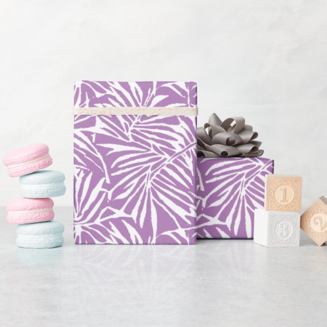 Pale Purple Tropical Leaf Repeating Pattern Wrapping Paper (Baby Shower)