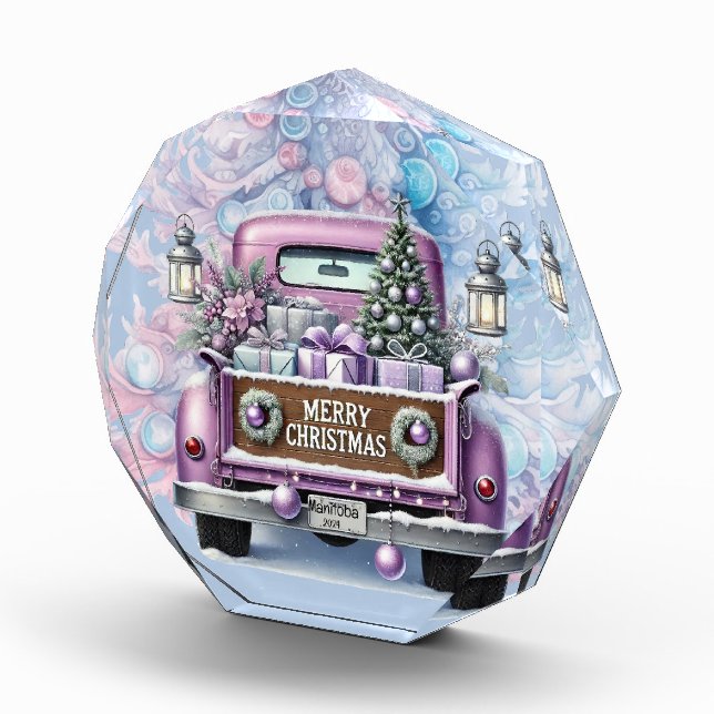 Pale Purple Vintage Truck Merry Christmas Photo Block (Right)