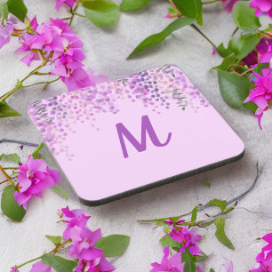 Pale Purple Watercolor Look Wisteria with Initial Coaster