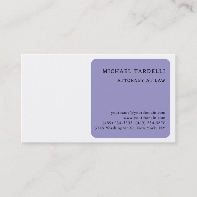 Pale Purple White Minimalist Classical Business Card (Front)