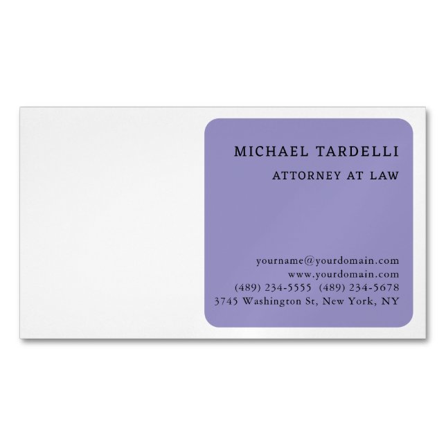 Pale Purple White Minimalist Classical Magnetic Business Card (Front)