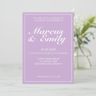 Pale Purple & White Modern Minimalist Wedding  Invitation